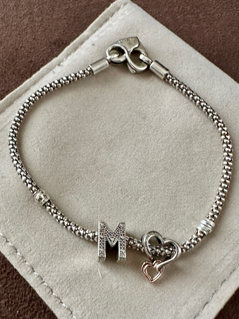 Pandora Sterling Silver Initial 'M' Heart Charm Bracelet - Silver
